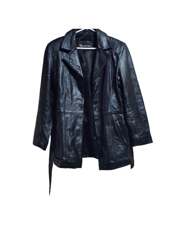 Bovines Jackets & Blazers - Vintage Bovines long sleeves wrap belted 100% leather color black